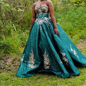 Green and Gold quince dress